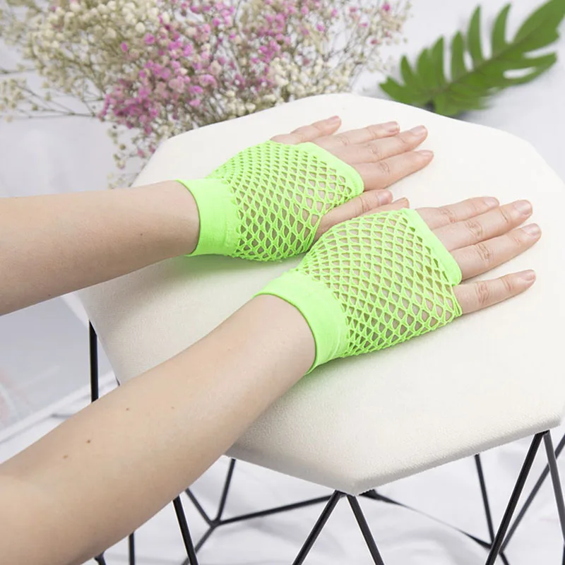 1Pair Black Fishnet Gloves Girl Sheer Mesh Mittens Gloves Adult Woman Disguise Rock Fancy Night Club Party Sexy Fashion Gloves