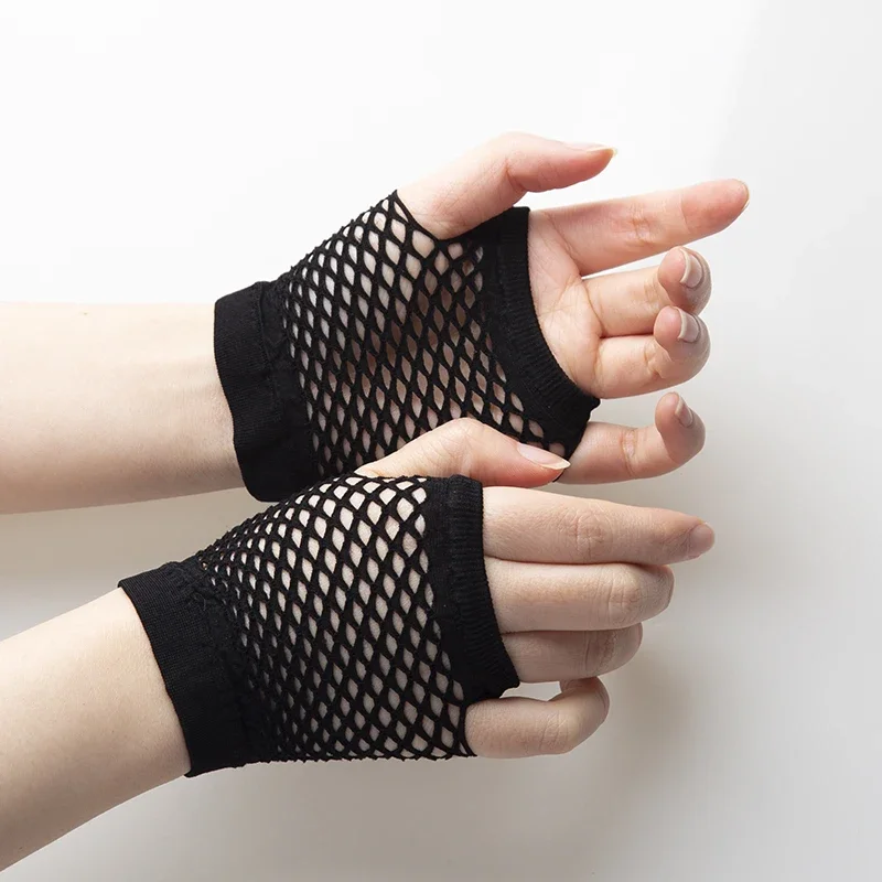 1Pair Black Fishnet Gloves Girl Sheer Mesh Mittens Gloves Adult Woman Disguise Rock Fancy Night Club Party Sexy Fashion Gloves