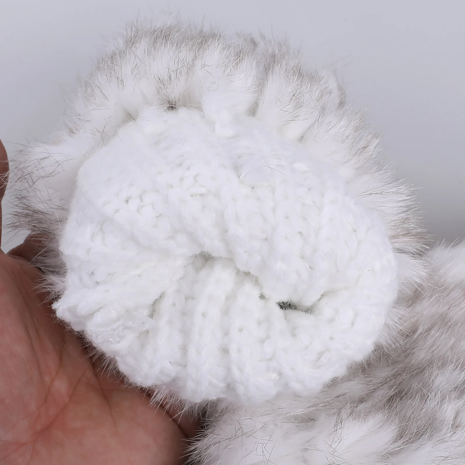 Luxury Women's Genuine Rabbit Fur Knitted Mittens-Soft Winter Cold Weather Gloves-Removable Rope String