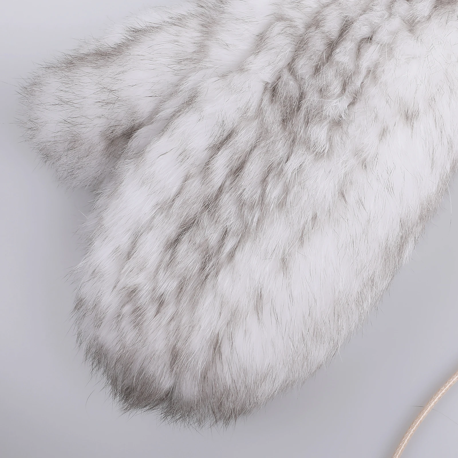 Luxury Women's Genuine Rabbit Fur Knitted Mittens-Soft Winter Cold Weather Gloves-Removable Rope String