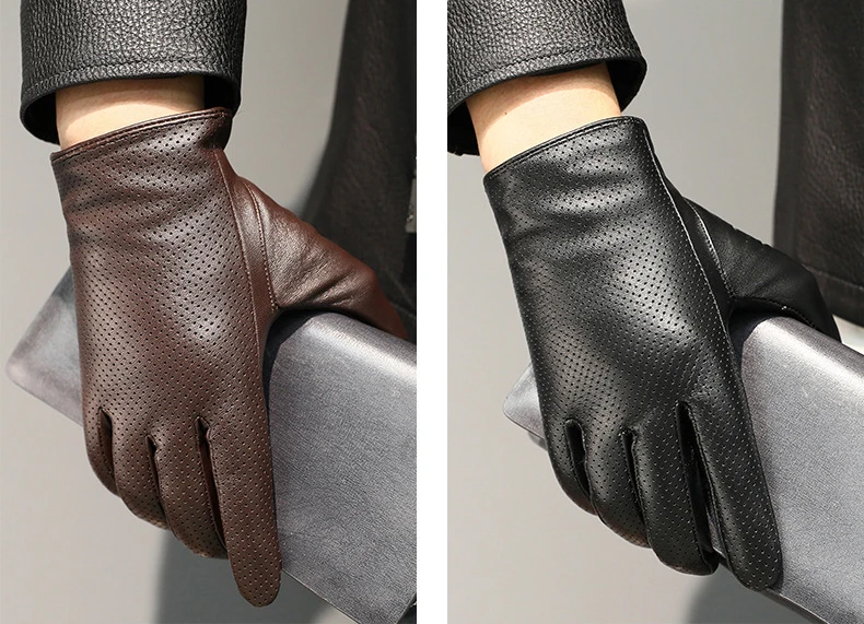 Men's Thin Genuine Leather Fit Gloves Male Breathable Soft Fashion Classic Goatskin Autumn Unlined touch screen Driving Gloves