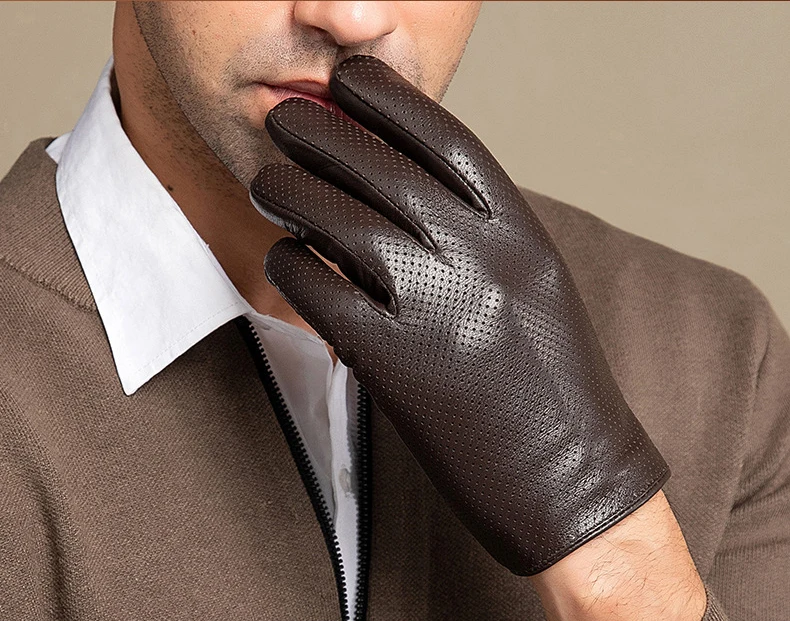 Men's Thin Genuine Leather Fit Gloves Male Breathable Soft Fashion Classic Goatskin Autumn Unlined touch screen Driving Gloves