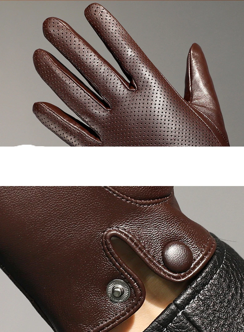 Men's Thin Genuine Leather Fit Gloves Male Breathable Soft Fashion Classic Goatskin Autumn Unlined touch screen Driving Gloves