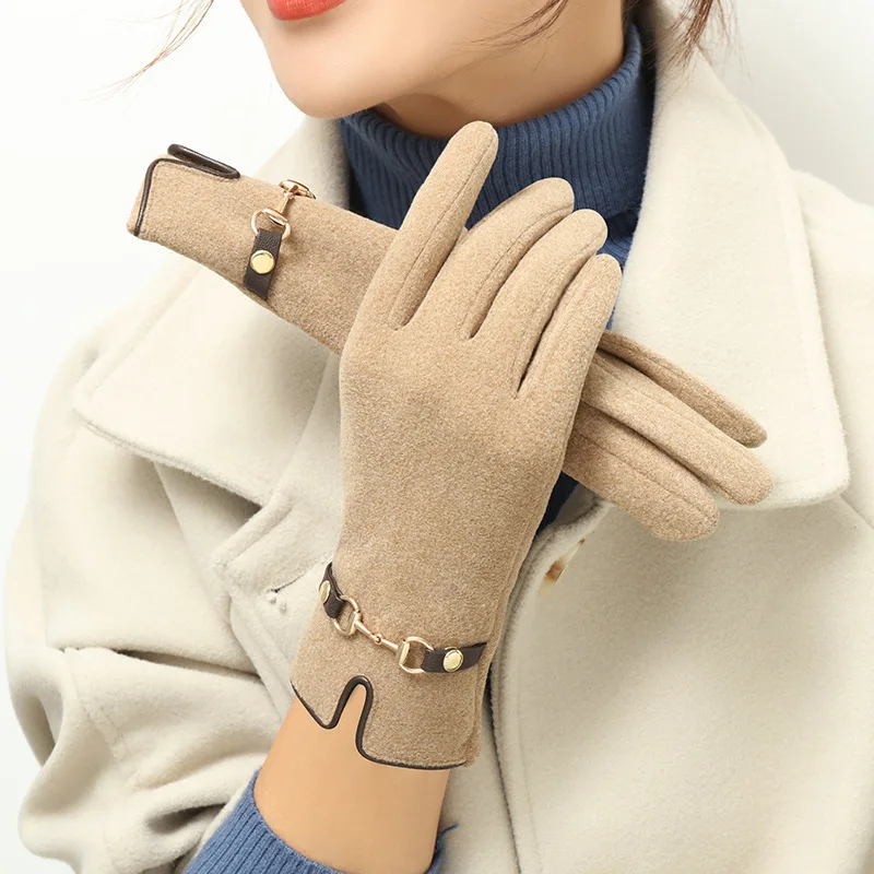 Winter Women Keep Warm Touch Screen Plus Fleece Chain Gloves Elegant Fashion Personality Soft Drive Cycling High Elasticity