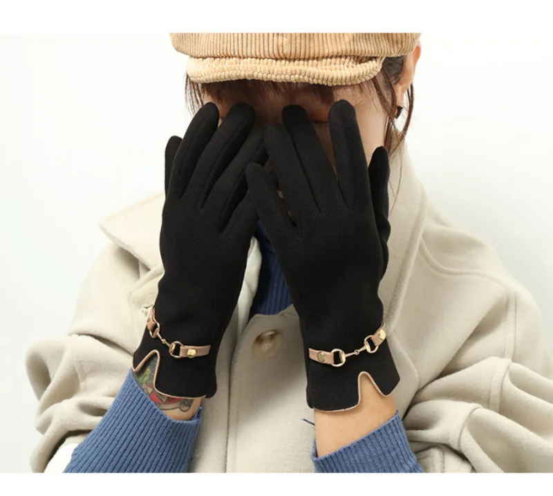 Winter Women Keep Warm Touch Screen Plus Fleece Chain Gloves Elegant Fashion Personality Soft Drive Cycling High Elasticity
