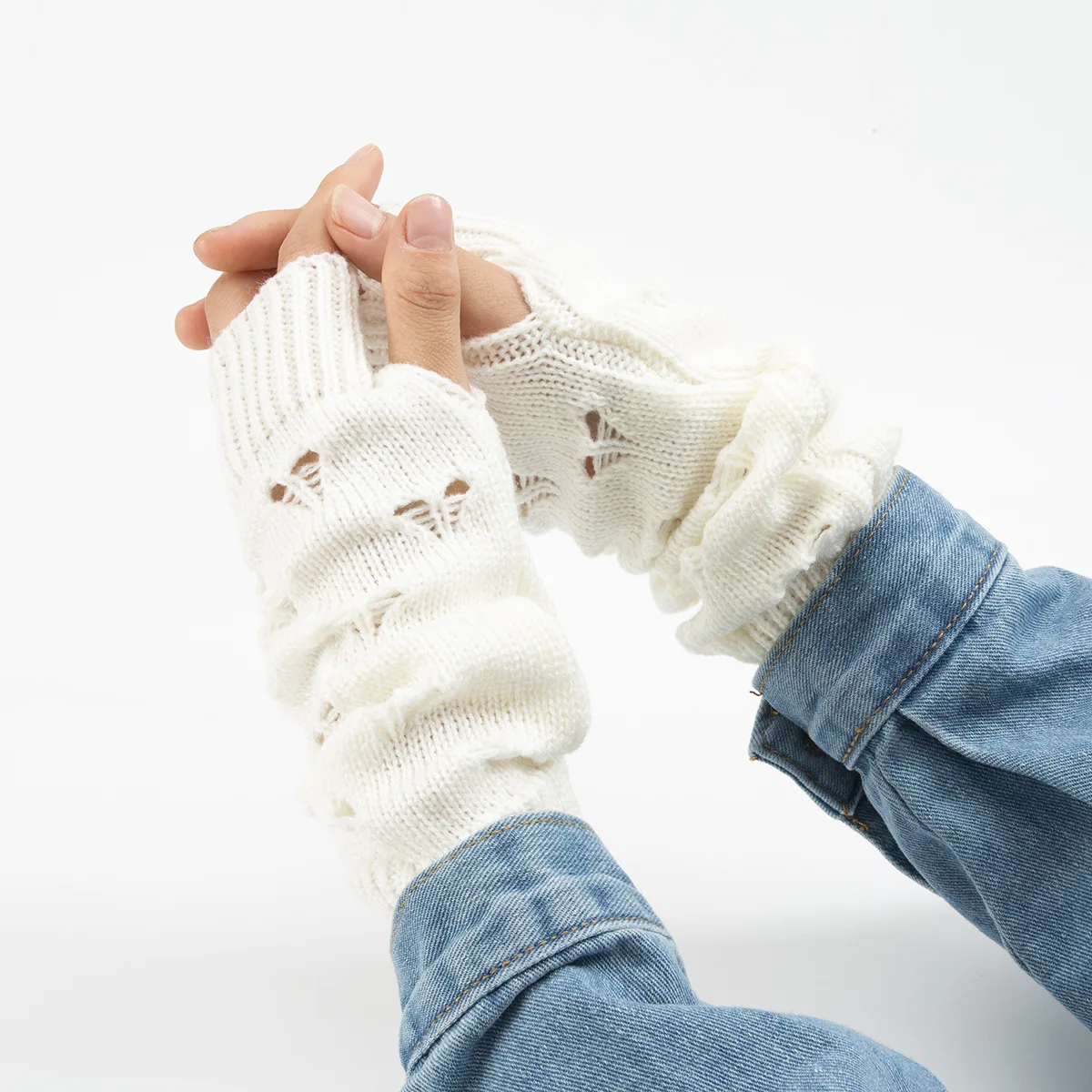 Women Stylish Hand Warmer Winter Gloves Arm Crochet Knitting Faux Wool Mitten Warm Jacquard Fingerless Glove Femme Women Gloves