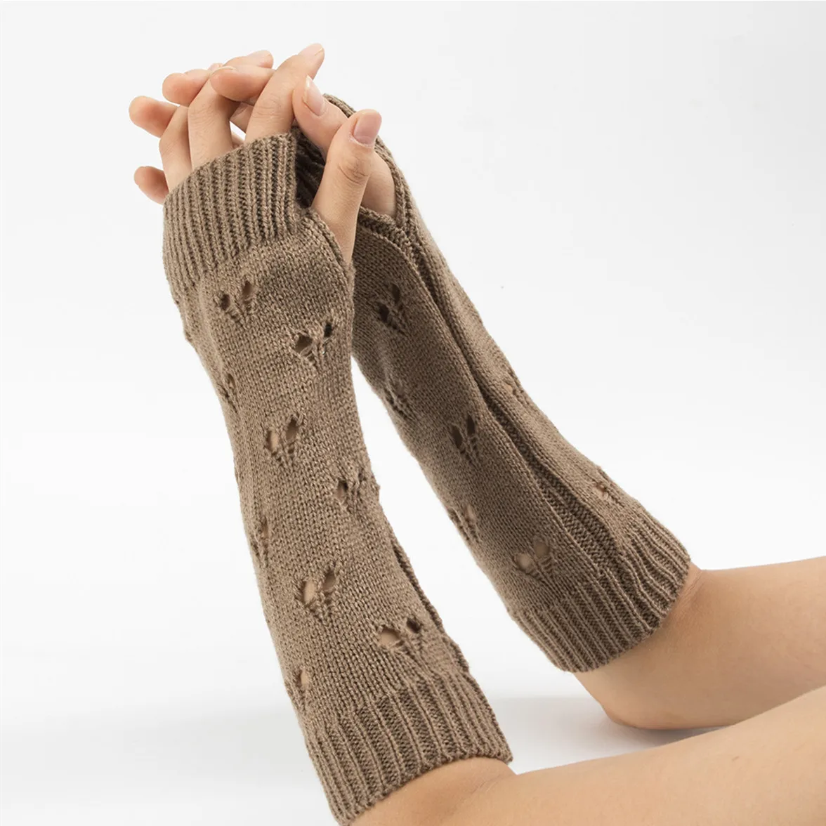Women Stylish Hand Warmer Winter Gloves Arm Crochet Knitting Faux Wool Mitten Warm Jacquard Fingerless Glove Femme Women Gloves
