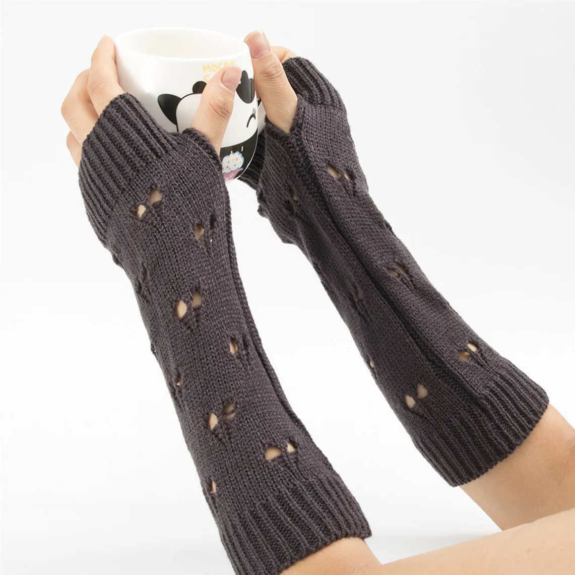 Women Stylish Hand Warmer Winter Gloves Arm Crochet Knitting Faux Wool Mitten Warm Jacquard Fingerless Glove Femme Women Gloves