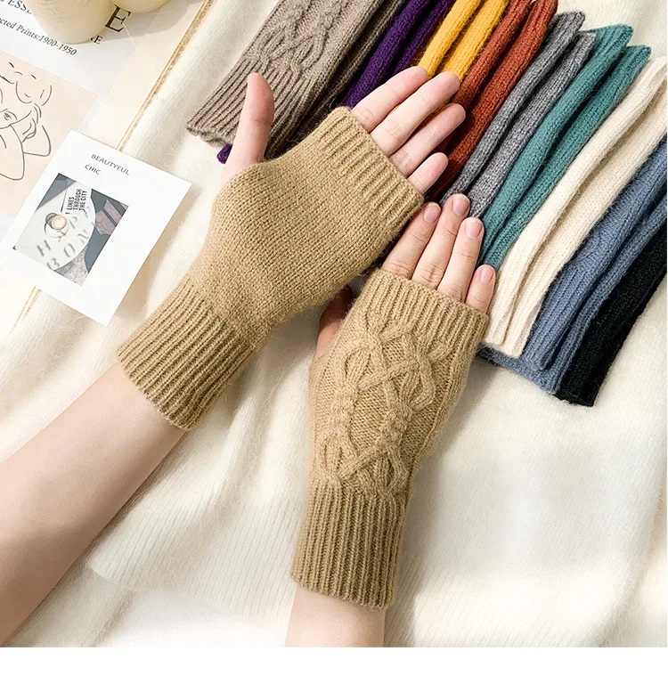 Women Stylish Hand Warmer Winter Gloves Arm Crochet Knitting Mitten Warm Fingerless Glove Twist Pattern Half Finger Gloves