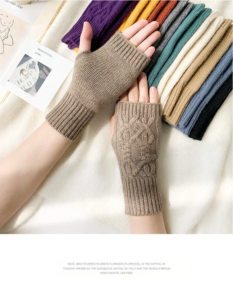 Women Stylish Hand Warmer Winter Gloves Arm Crochet Knitting Mitten Warm Fingerless Glove Twist Pattern Half Finger Gloves