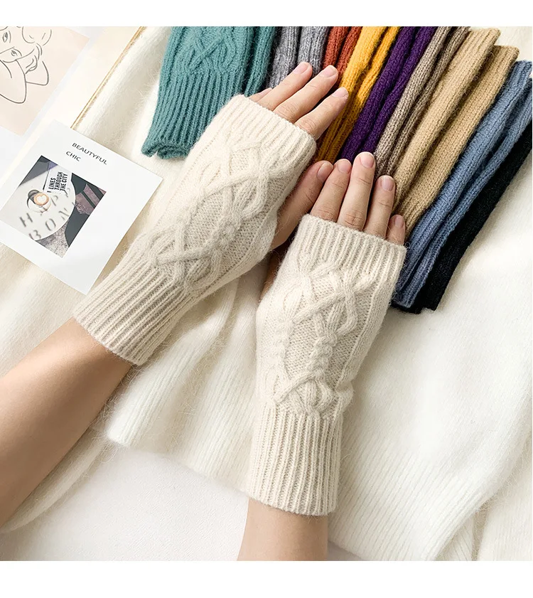 Women Stylish Hand Warmer Winter Gloves Arm Crochet Knitting Mitten Warm Fingerless Glove Twist Pattern Half Finger Gloves
