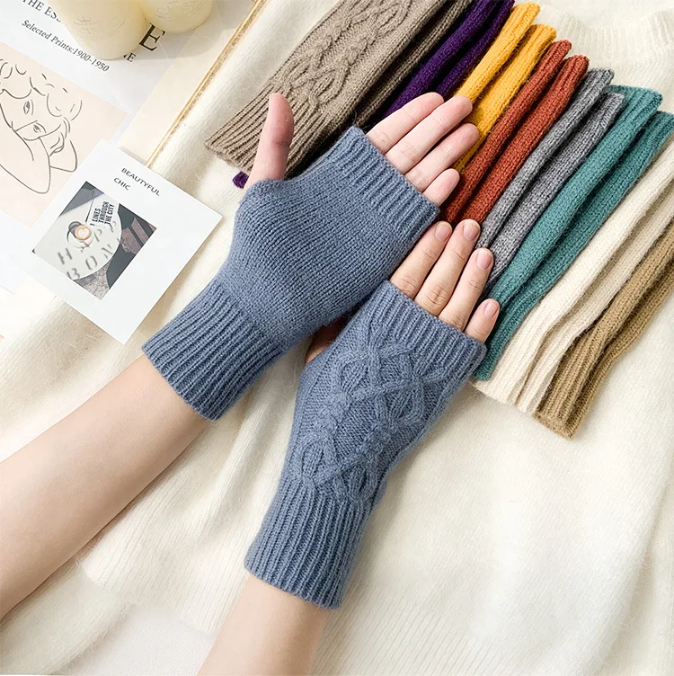 Women Stylish Hand Warmer Winter Gloves Arm Crochet Knitting Mitten Warm Fingerless Glove Twist Pattern Half Finger Gloves