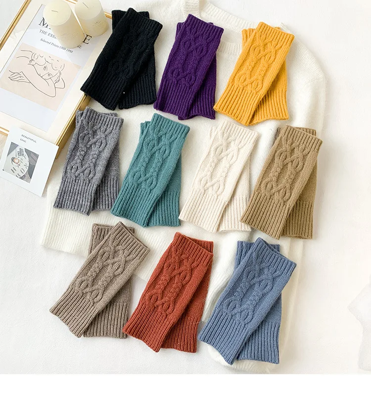 Women Stylish Hand Warmer Winter Gloves Arm Crochet Knitting Mitten Warm Fingerless Glove Twist Pattern Half Finger Gloves
