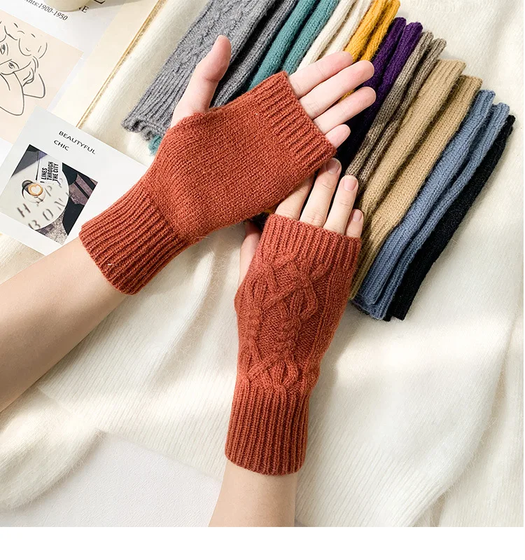Women Stylish Hand Warmer Winter Gloves Arm Crochet Knitting Mitten Warm Fingerless Glove Twist Pattern Half Finger Gloves