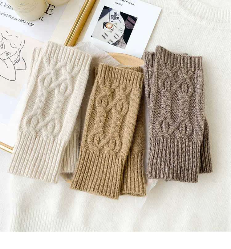 Women Stylish Hand Warmer Winter Gloves Arm Crochet Knitting Mitten Warm Fingerless Glove Twist Pattern Half Finger Gloves