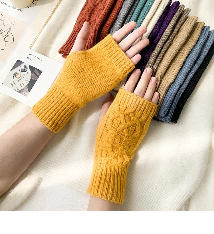 Women Stylish Hand Warmer Winter Gloves Arm Crochet Knitting Mitten Warm Fingerless Glove Twist Pattern Half Finger Gloves