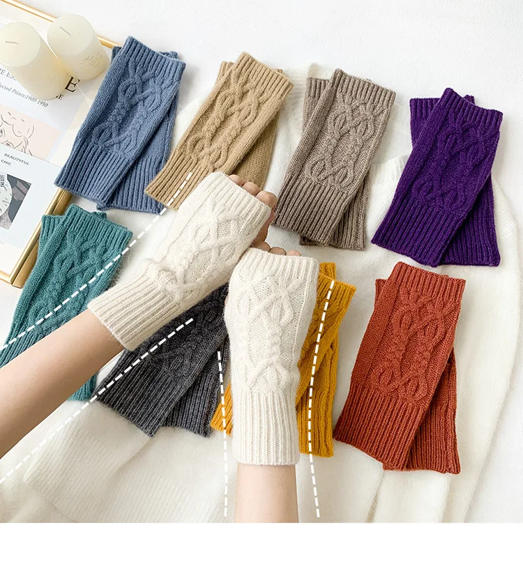 Women Stylish Hand Warmer Winter Gloves Arm Crochet Knitting Mitten Warm Fingerless Glove Twist Pattern Half Finger Gloves