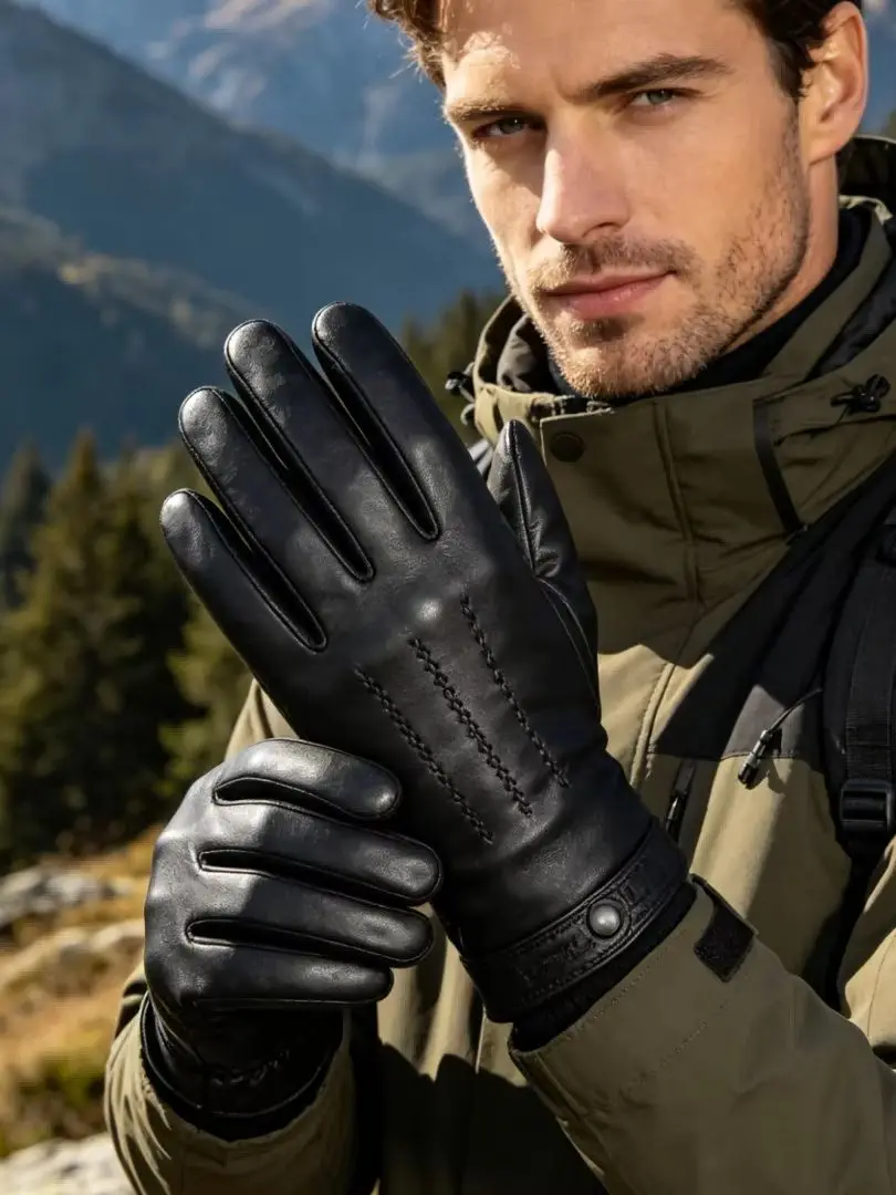 Sheepskin Genuine Leather Gloves Men Women Winter Warm Cashmere Lined Touchscreen Sport Gloves for Running Cycling Ski Driving