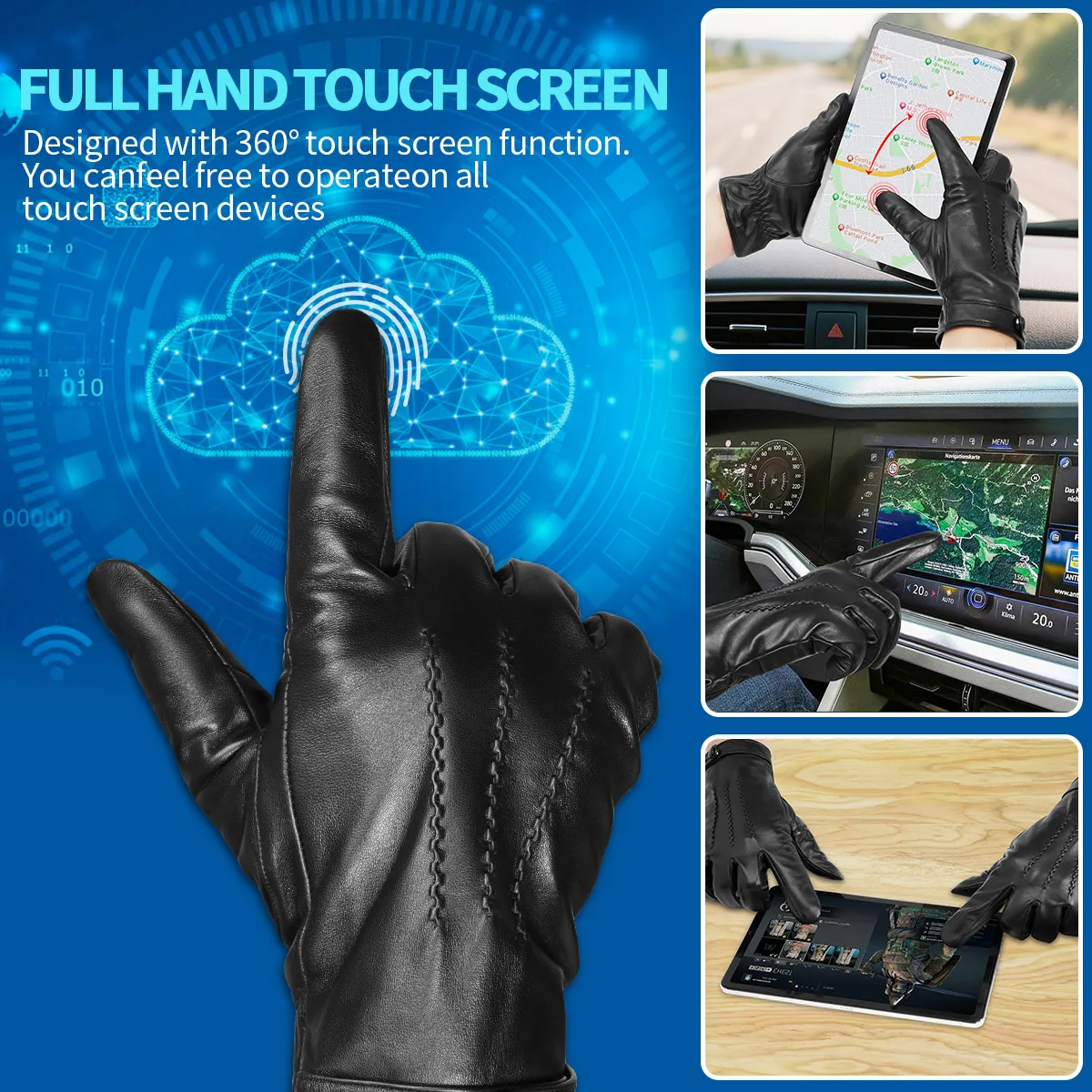 Sheepskin Genuine Leather Gloves Men Women Winter Warm Cashmere Lined Touchscreen Sport Gloves for Running Cycling Ski Driving