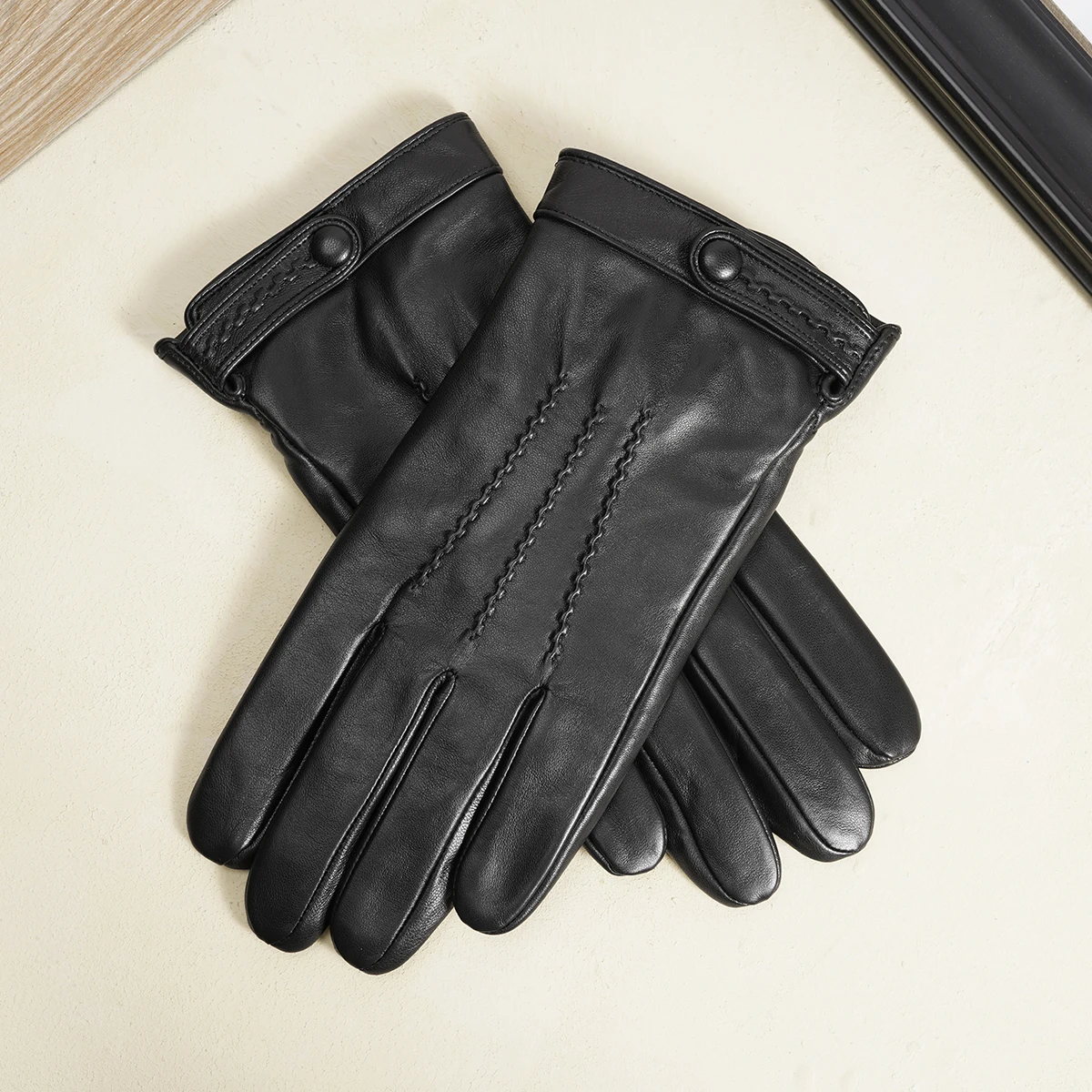Sheepskin Genuine Leather Gloves Men Women Winter Warm Cashmere Lined Touchscreen Sport Gloves for Running Cycling Ski Driving