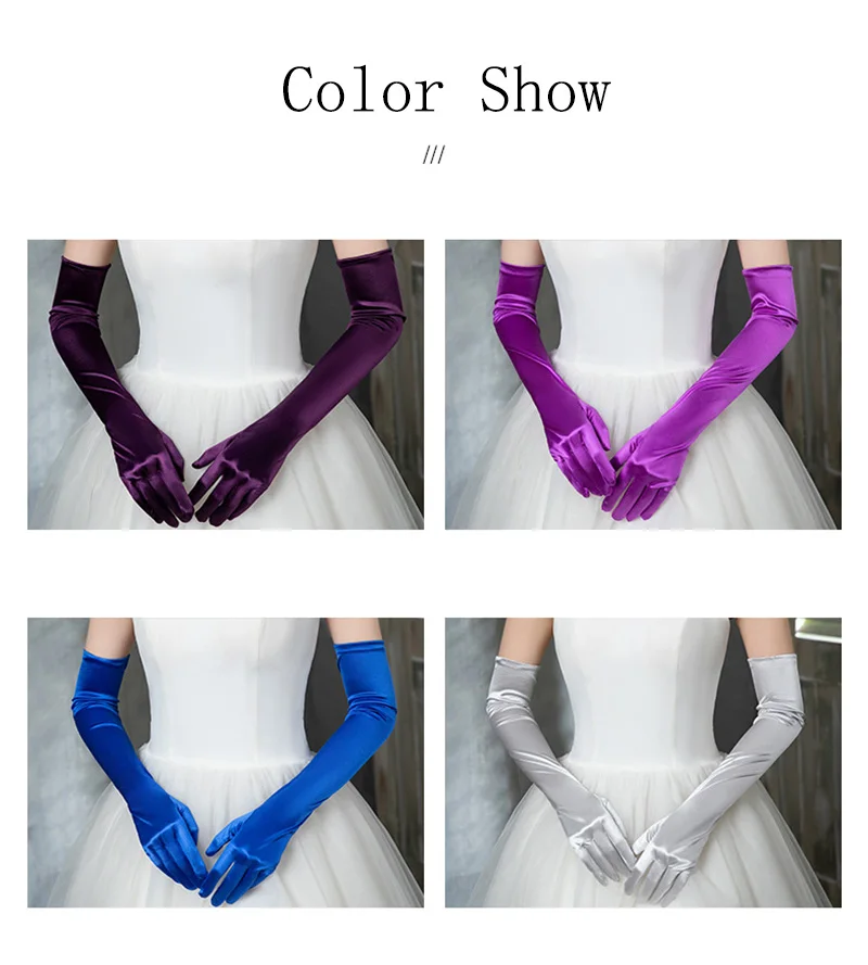 Korean Women Christmas White Wedding Dress Long Satin Elastic Etiquette Gloves Summer Sunscreen UV Full Finger Driving Glove K14