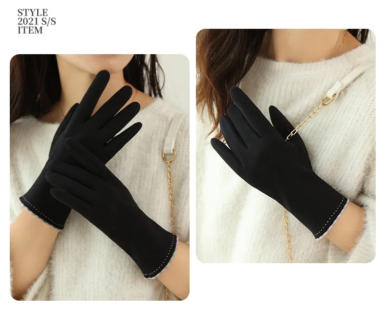 Simple Fashion Gloves Women Winter Vintage Full Finger Touch Screen Driving Cycling Warm Windproof Female Glove Mittens G060