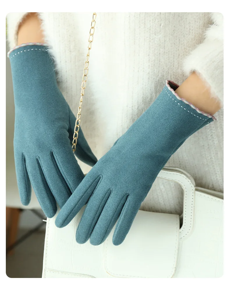 Simple Fashion Gloves Women Winter Vintage Full Finger Touch Screen Driving Cycling Warm Windproof Female Glove Mittens G060