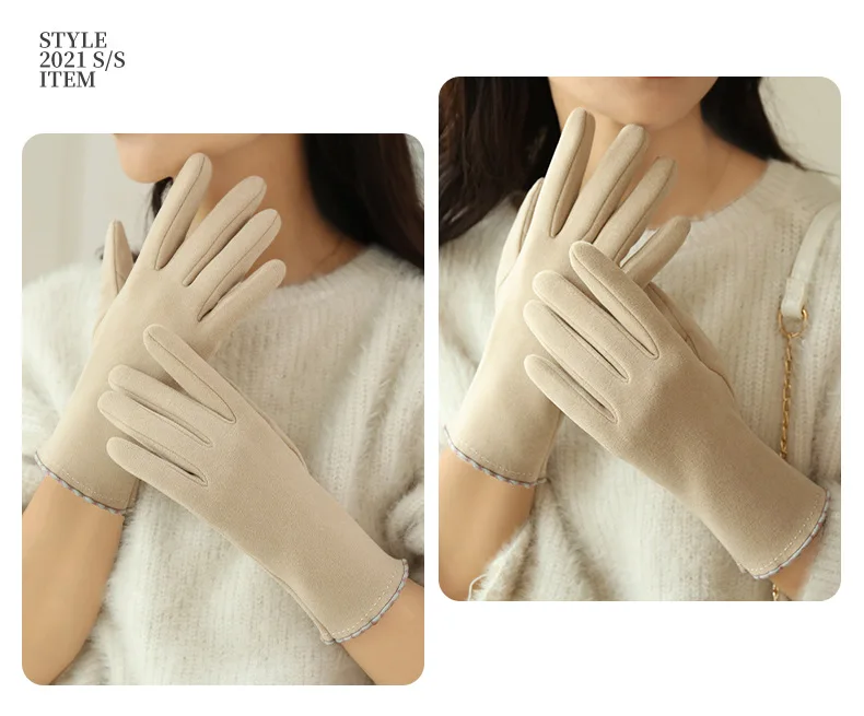 Simple Fashion Gloves Women Winter Vintage Full Finger Touch Screen Driving Cycling Warm Windproof Female Glove Mittens G060