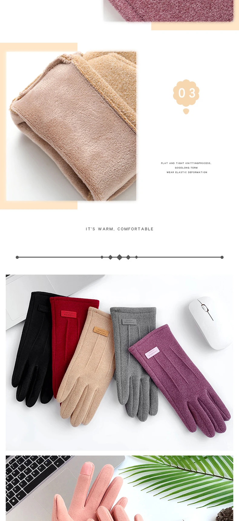 Simple Fashion Gloves Women Winter Vintage Full Finger Touch Screen Driving Cycling Warm Windproof Female Glove Mittens G060