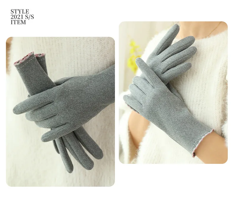 Simple Fashion Gloves Women Winter Vintage Full Finger Touch Screen Driving Cycling Warm Windproof Female Glove Mittens G060