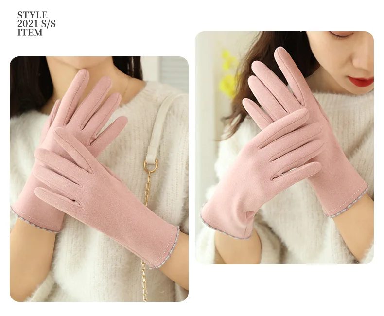 Simple Fashion Gloves Women Winter Vintage Full Finger Touch Screen Driving Cycling Warm Windproof Female Glove Mittens G060
