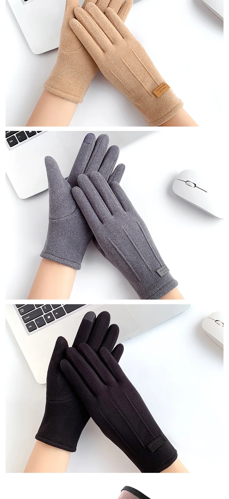 Simple Fashion Gloves Women Winter Vintage Full Finger Touch Screen Driving Cycling Warm Windproof Female Glove Mittens G060