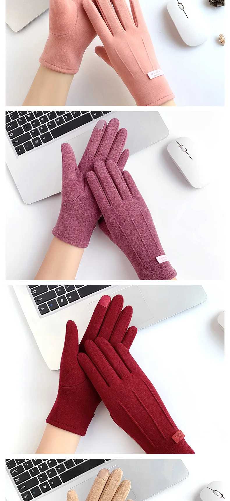 Simple Fashion Gloves Women Winter Vintage Full Finger Touch Screen Driving Cycling Warm Windproof Female Glove Mittens G060