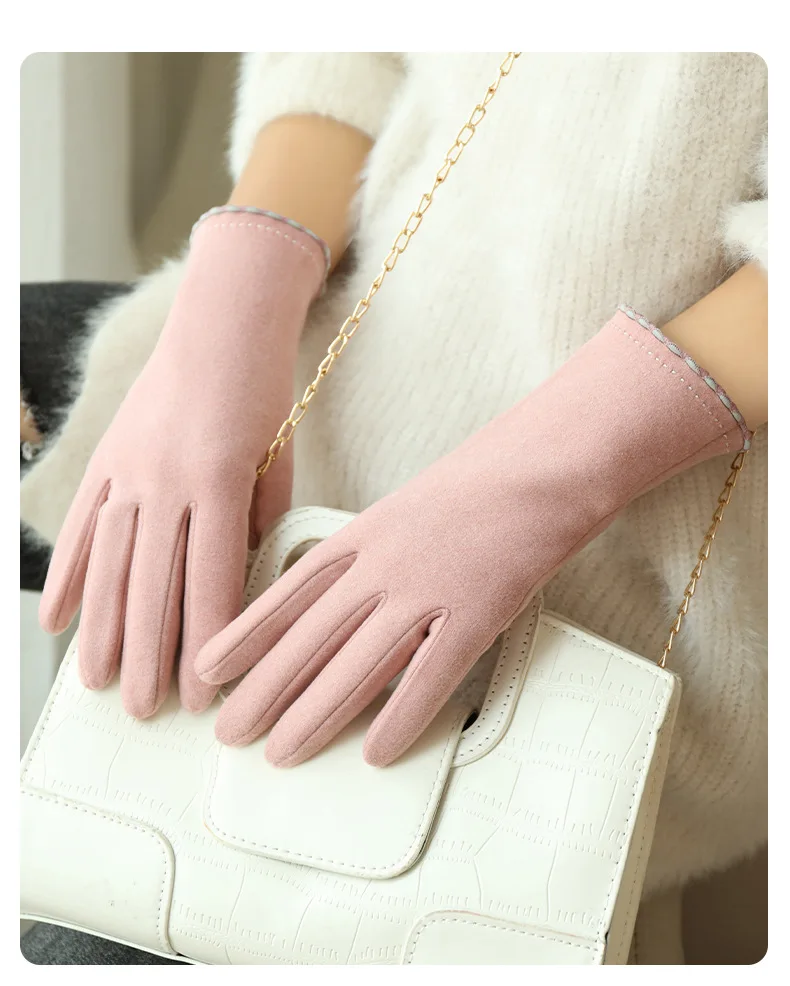 Simple Fashion Gloves Women Winter Vintage Full Finger Touch Screen Driving Cycling Warm Windproof Female Glove Mittens G060
