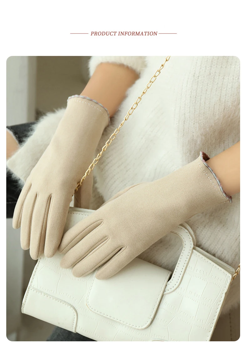 Simple Fashion Gloves Women Winter Vintage Full Finger Touch Screen Driving Cycling Warm Windproof Female Glove Mittens G060