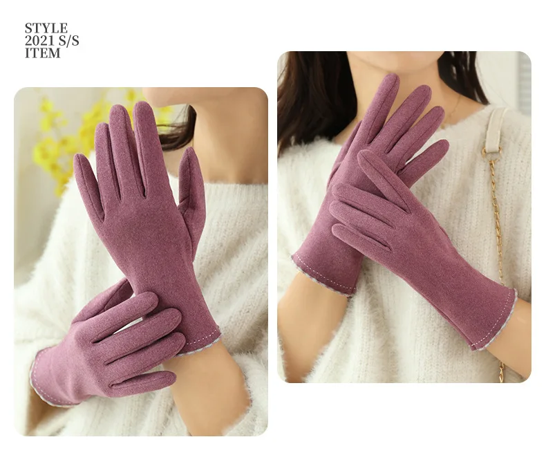 Simple Fashion Gloves Women Winter Vintage Full Finger Touch Screen Driving Cycling Warm Windproof Female Glove Mittens G060