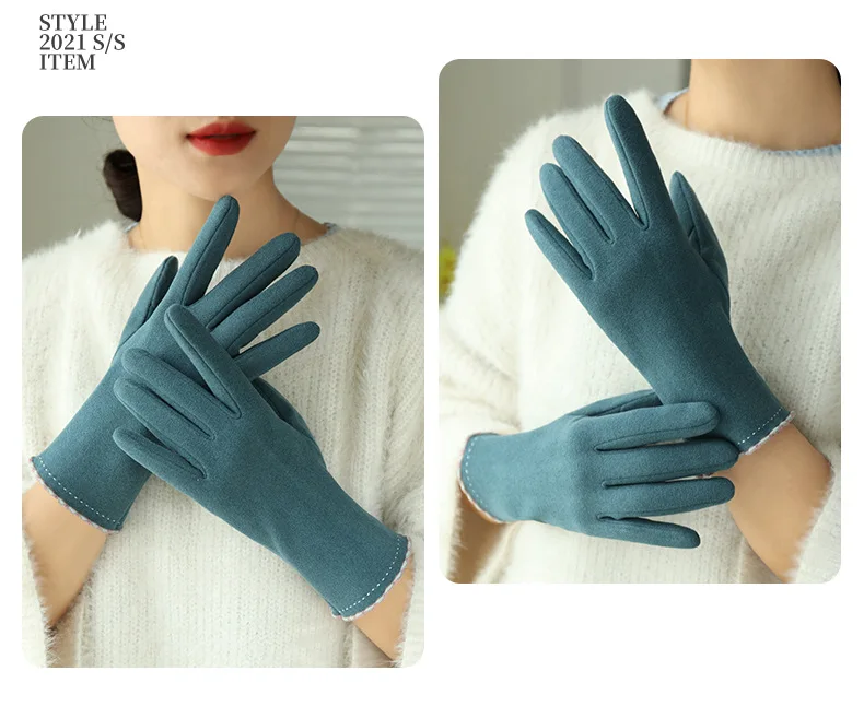 Simple Fashion Gloves Women Winter Vintage Full Finger Touch Screen Driving Cycling Warm Windproof Female Glove Mittens G060