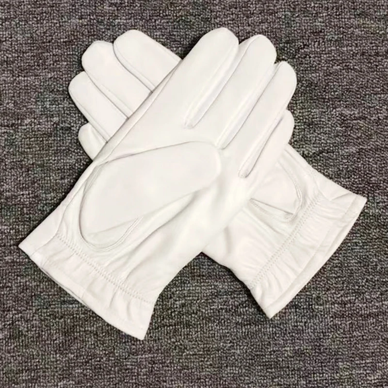 Fashion Quality Genuine Leather White Gloves For Man Solid Wrist Full Finger Lambskin Mittens Warm Winter Windproof Driving