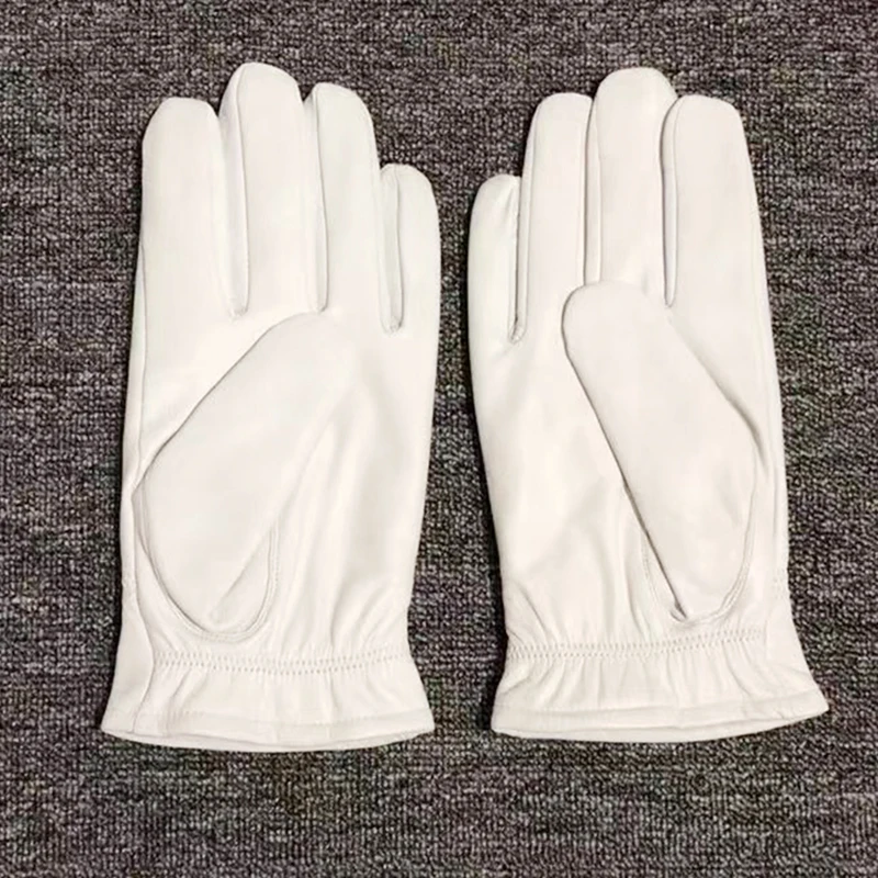Fashion Quality Genuine Leather White Gloves For Man Solid Wrist Full Finger Lambskin Mittens Warm Winter Windproof Driving
