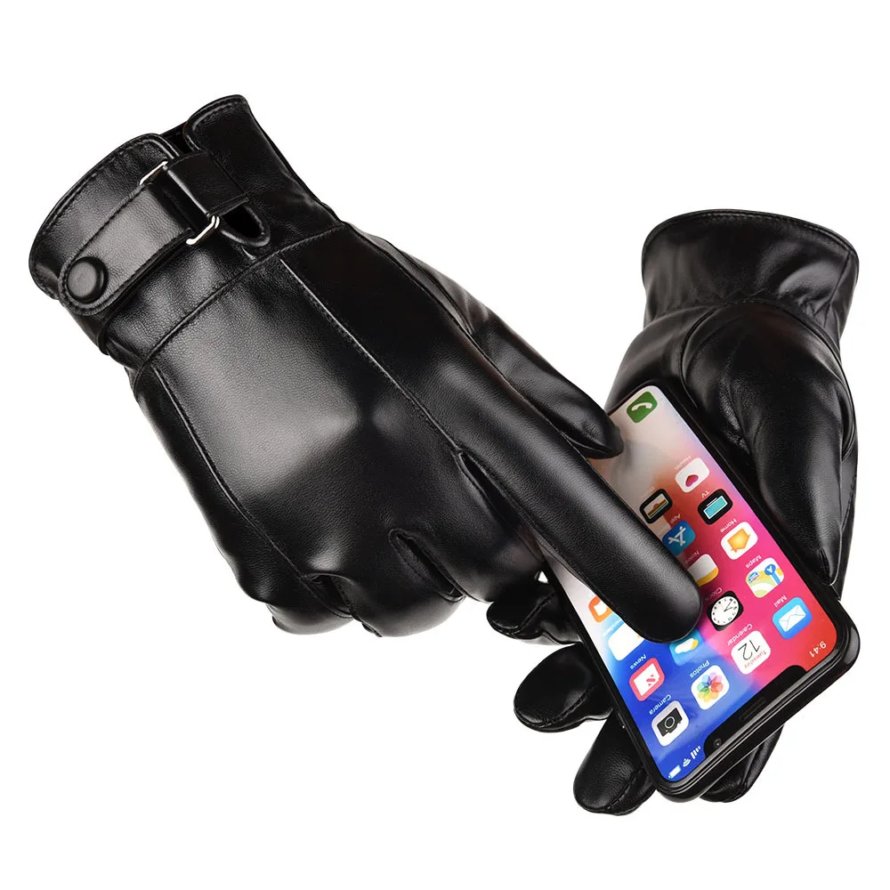 Outdoor Cycling Black Real Sheepskin Winter Gloves for Men Genuine Leather Gloves Keep Warm Driving Motorcycle Gloves