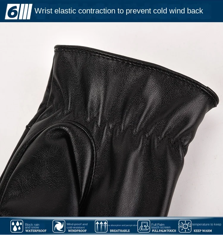 Outdoor Cycling Black Real Sheepskin Winter Gloves for Men Genuine Leather Gloves Keep Warm Driving Motorcycle Gloves
