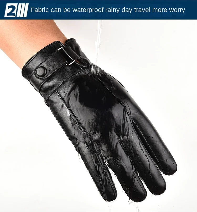 Outdoor Cycling Black Real Sheepskin Winter Gloves for Men Genuine Leather Gloves Keep Warm Driving Motorcycle Gloves