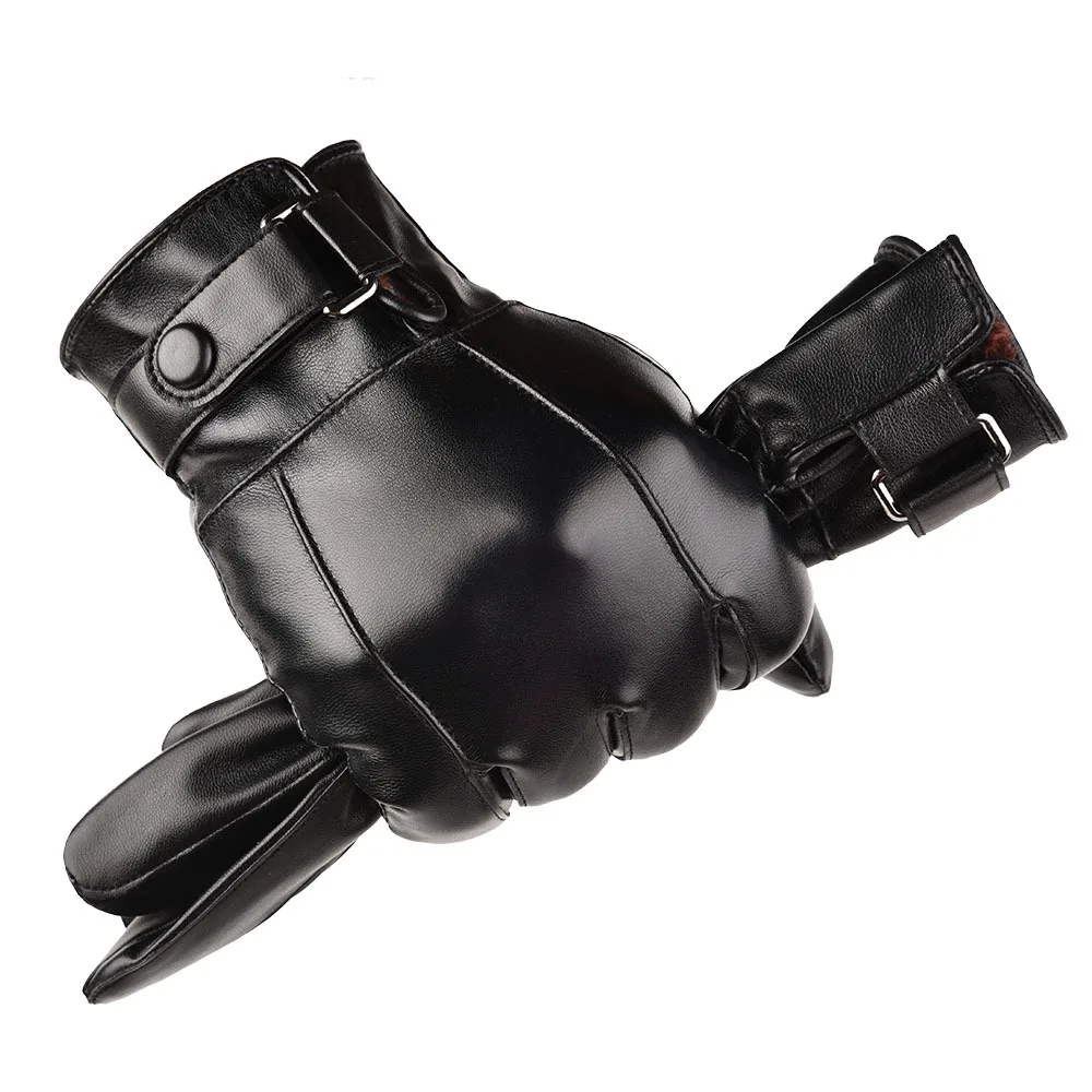 Outdoor Cycling Black Real Sheepskin Winter Gloves for Men Genuine Leather Gloves Keep Warm Driving Motorcycle Gloves