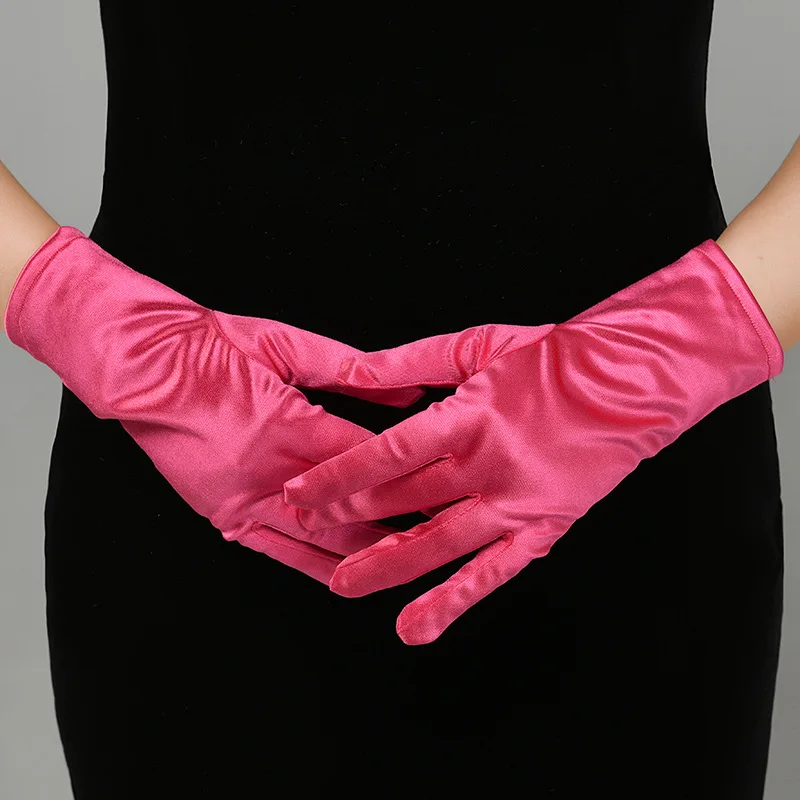 Satin Short Gloves for Women Elegant Temperament Princess Wedding Bridal Multicolor Gloves Stage Performance Dinner Accessories