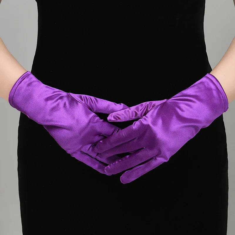 Satin Short Gloves for Women Elegant Temperament Princess Wedding Bridal Multicolor Gloves Stage Performance Dinner Accessories