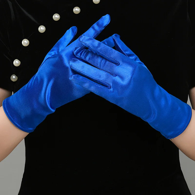 Satin Short Gloves for Women Elegant Temperament Princess Wedding Bridal Multicolor Gloves Stage Performance Dinner Accessories