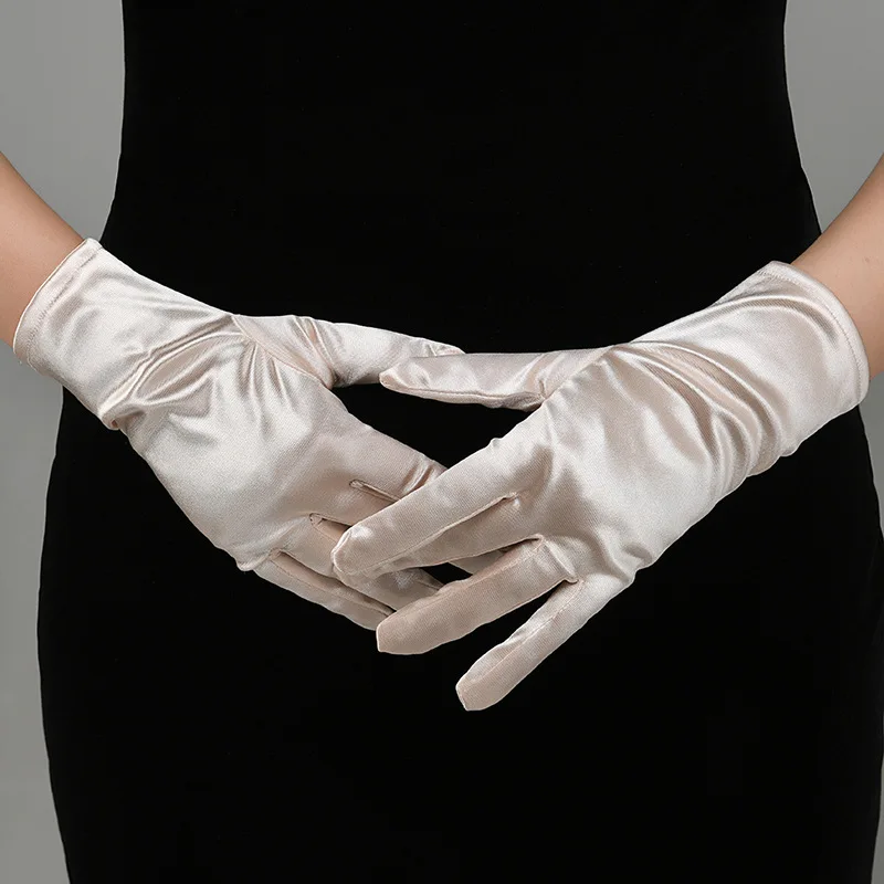 Satin Short Gloves for Women Elegant Temperament Princess Wedding Bridal Multicolor Gloves Stage Performance Dinner Accessories