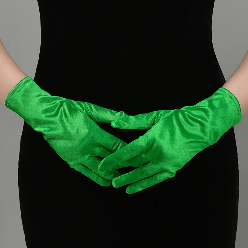 Satin Short Gloves for Women Elegant Temperament Princess Wedding Bridal Multicolor Gloves Stage Performance Dinner Accessories