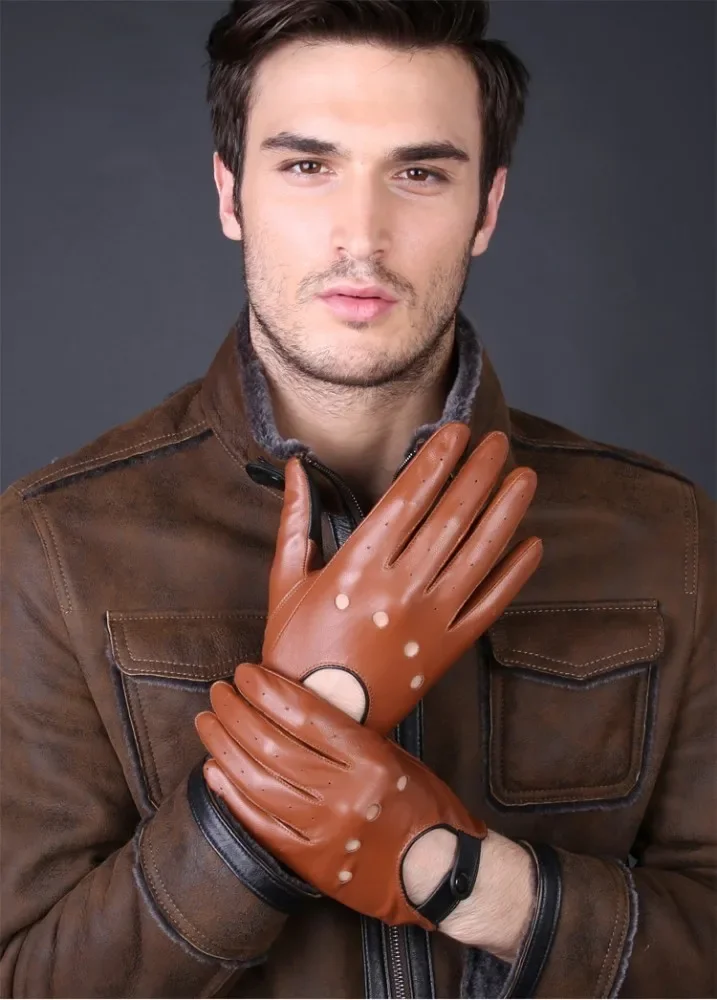 New Arrival Mens Gloves Goatskin Leather Riding Driving Gloves Full Finger Non unlined Slip Mitten For Male Real Leather Gloves