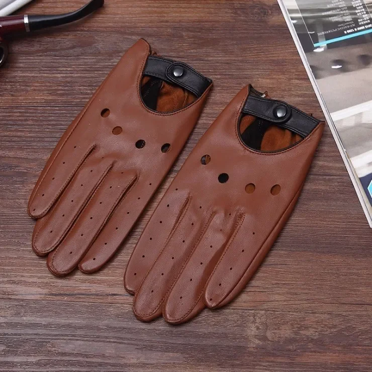 New Arrival Mens Gloves Goatskin Leather Riding Driving Gloves Full Finger Non unlined Slip Mitten For Male Real Leather Gloves